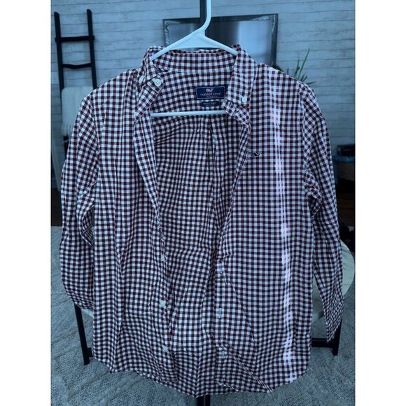 Vineyard Vines Other - Vineyard Vines Red Ginham Plaid Long Sleeve Whale Button Shirt Boys Size Medium